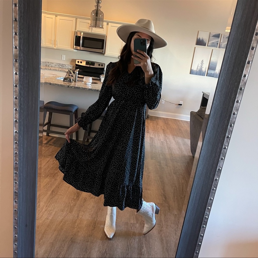 Polka Dot Maxi Peasant Dress